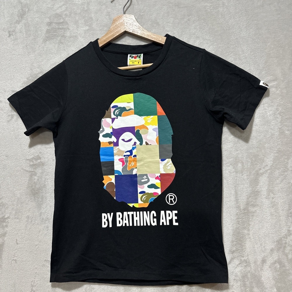 Bape ABC Multi Camo Patchwork Big Ape Head Tee Ladies S Black Short Sleeve